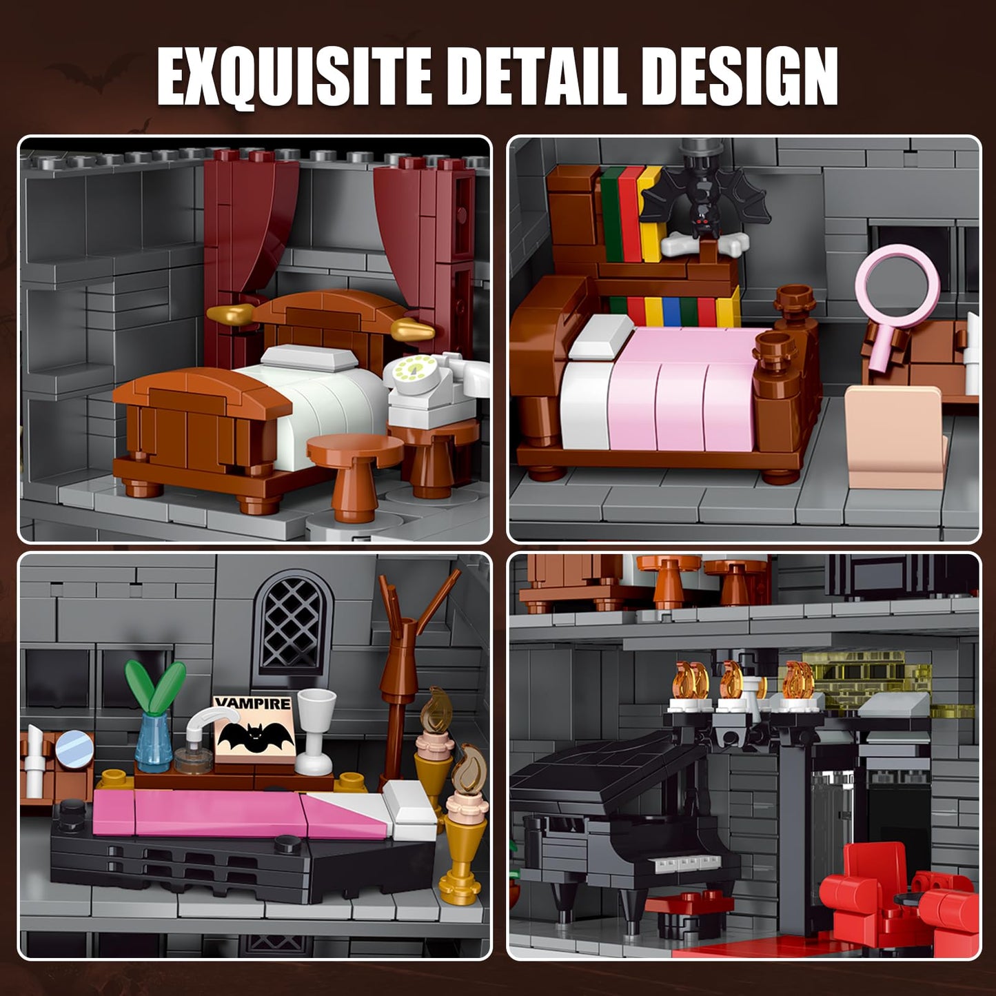 OQMI Haunted House Building Set with Lights — 1686 Pcs, Lego Compatible