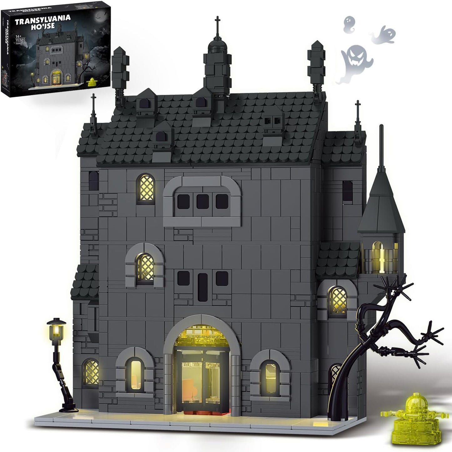 OQMI Haunted House Building Set with Lights — 1686 Pcs, Lego Compatible