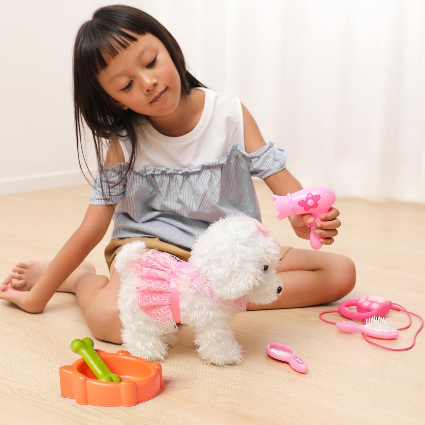 OR OR TU Walking Barking Toy Dog with Remote Control Leash – Interactive Plush Puppy for Kids