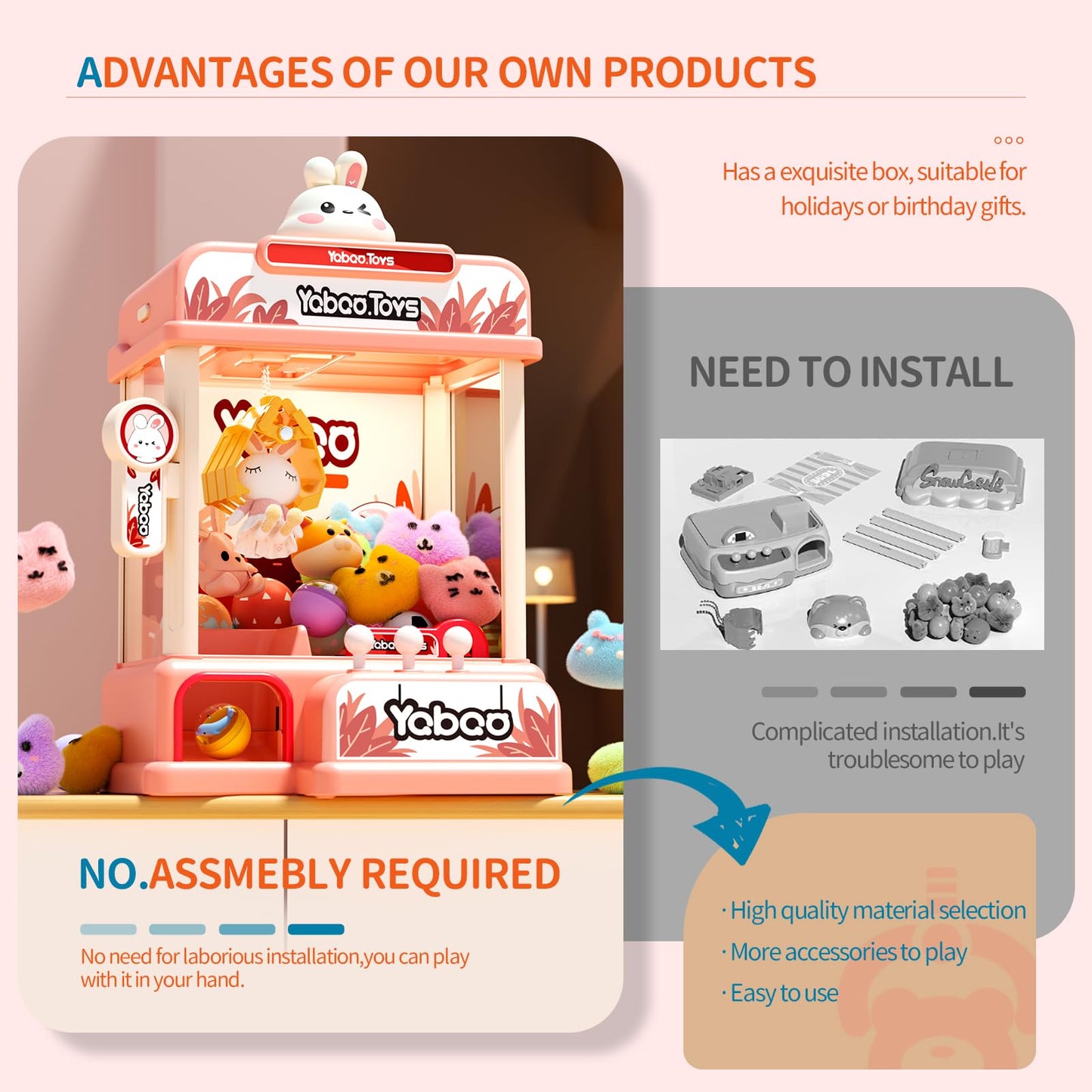 ORANGE OCEAN 54 PCS Large Claw Machine for Kids — Sound & Light Arcade Toy for Ages 3-8