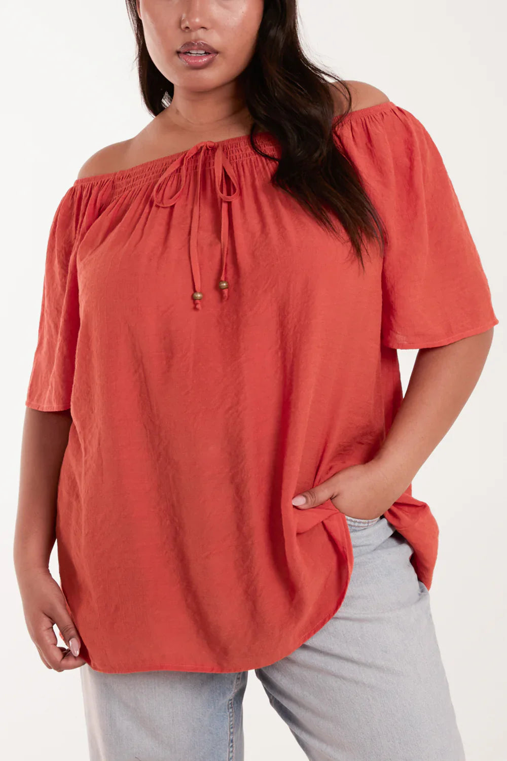 Curve Shirred Front Bardot Swing Top – Size 18–20