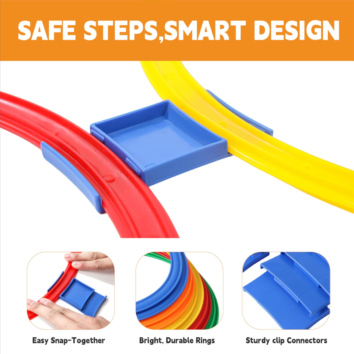 Oranmew Hopscotch Rings – 11-Inch Set with 15 Connectors for Indoor & Outdoor Kids' Agility