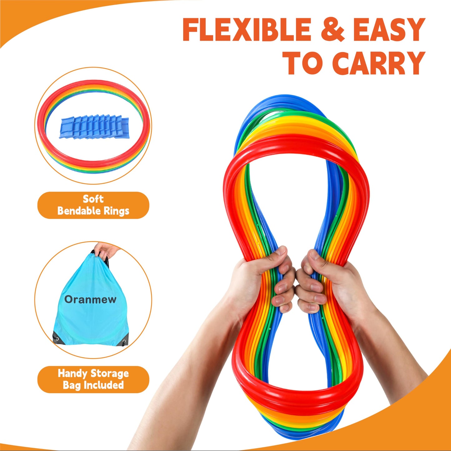 Oranmew Hopscotch Rings – 11-Inch Set with 15 Connectors for Indoor & Outdoor Kids' Agility