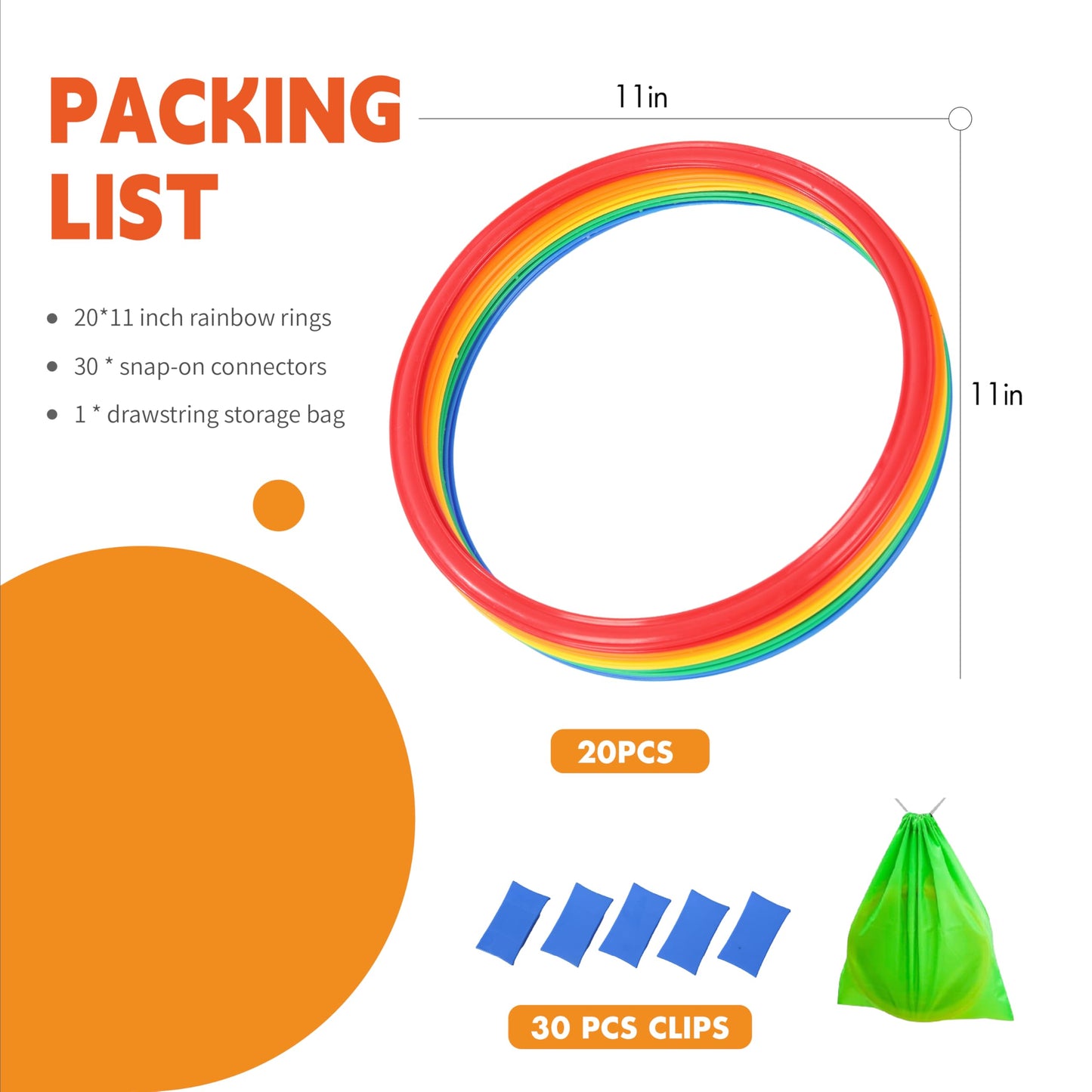 Oranmew Hopscotch Rings 2-Set (11-Inch) + 30 Connectors for Kids