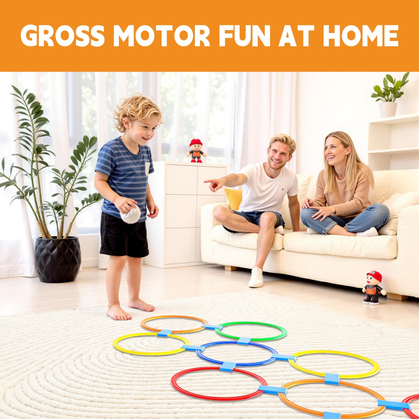 Oranmew Hopscotch Rings 2-Set (11-Inch) + 30 Connectors for Kids