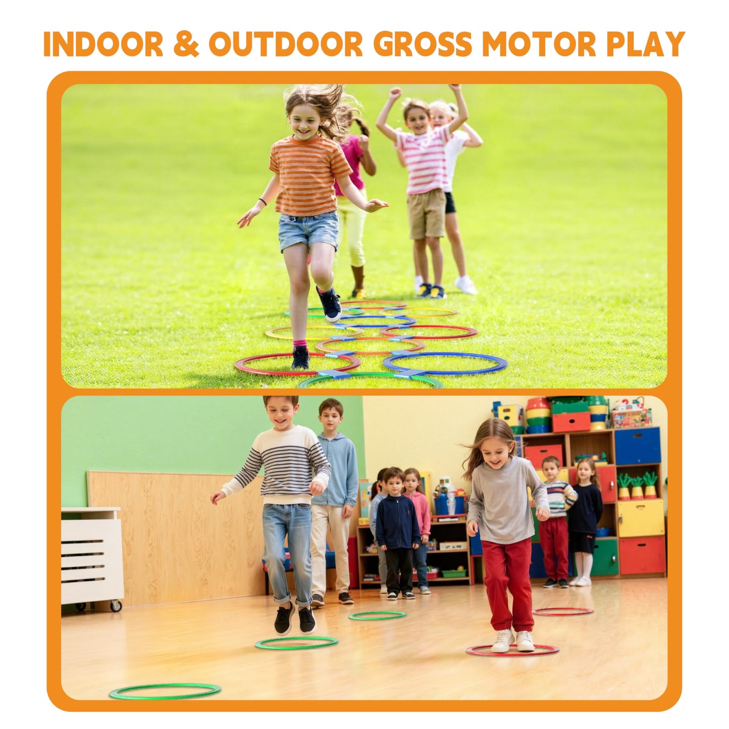 Oranmew Hopscotch Rings – 11-Inch Set with 15 Connectors for Indoor & Outdoor Kids' Agility