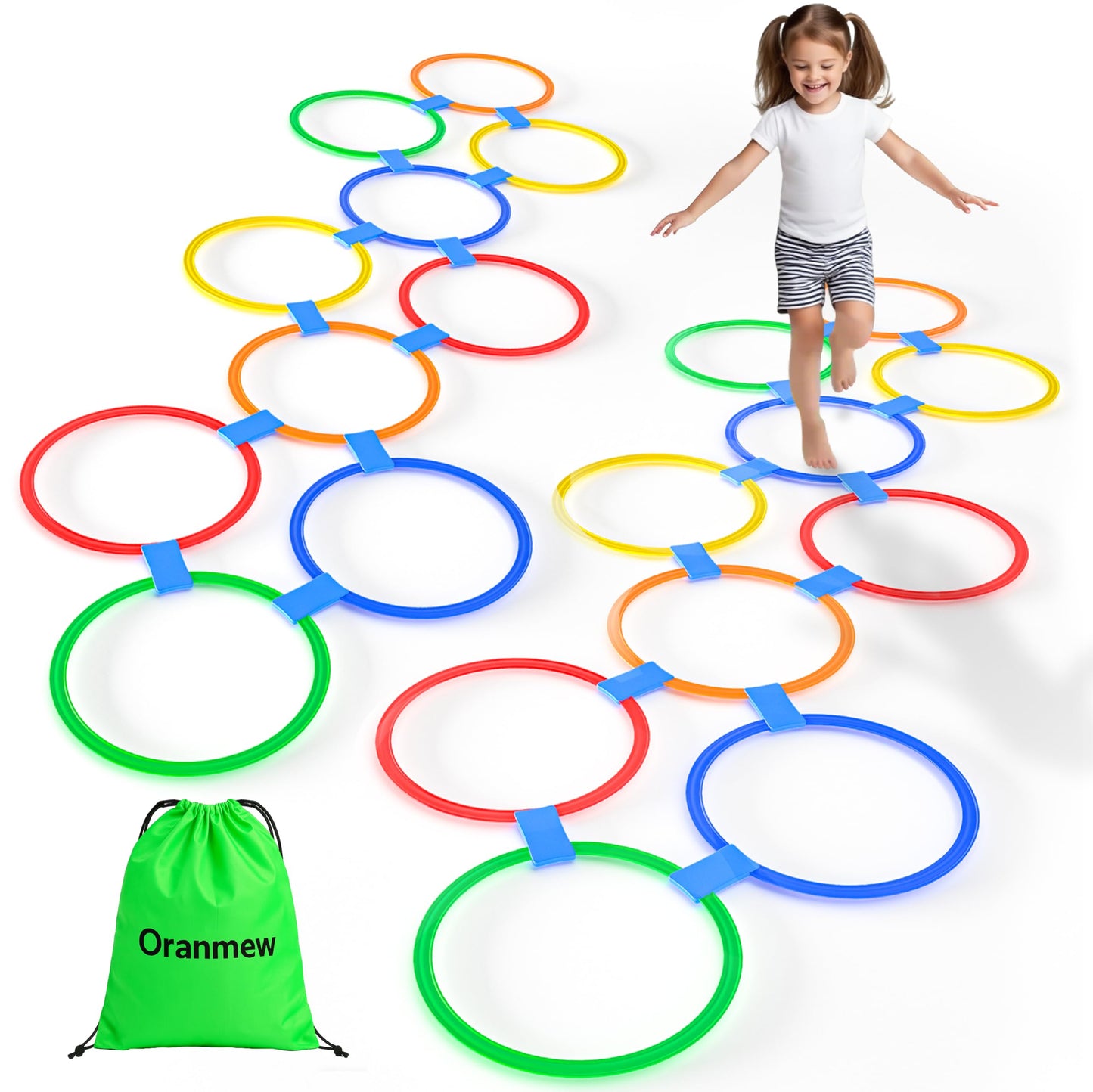 Oranmew Hopscotch Rings 2-Set (11-Inch) + 30 Connectors for Kids