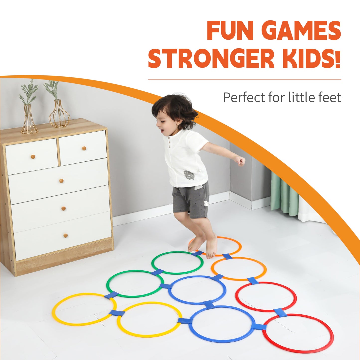 Oranmew Hopscotch Rings 2-Set (11-Inch) + 30 Connectors for Kids