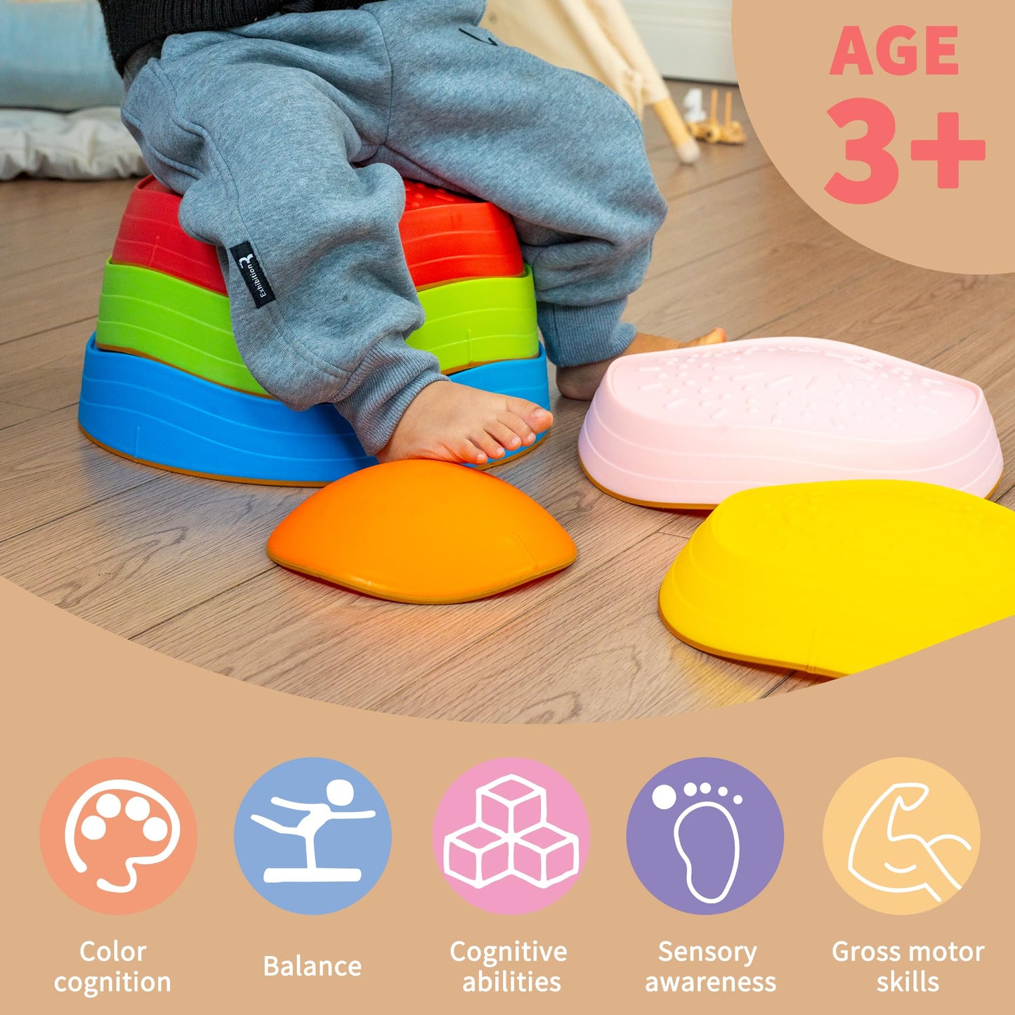 Oranmew Stepping Stones for Kids – Balance, Sensory Play, Stackable 6-Pcs Set