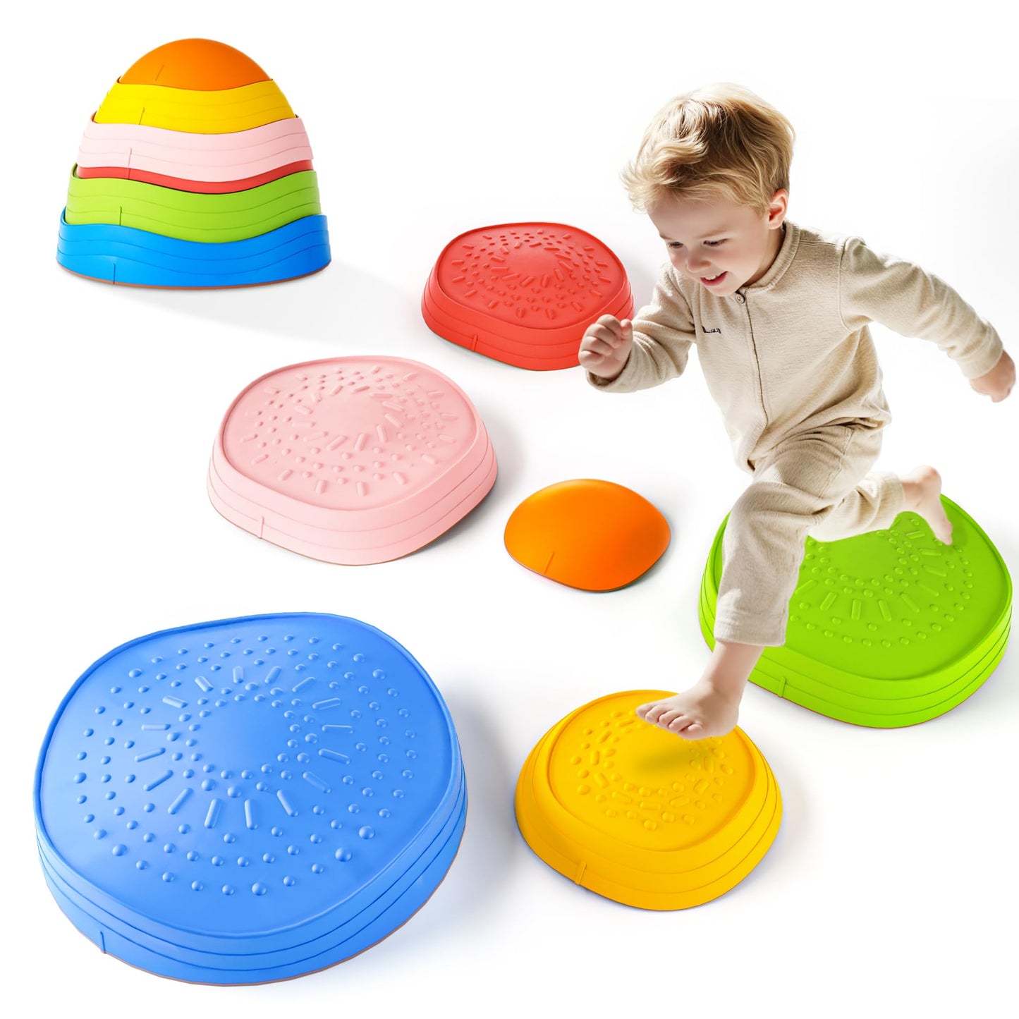 Oranmew Stepping Stones for Kids – Balance, Sensory Play, Stackable 6-Pcs Set
