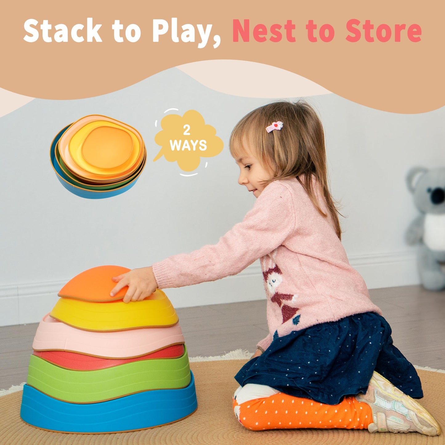 Oranmew Stepping Stones for Kids – Balance, Sensory Play, Stackable 6-Pcs Set