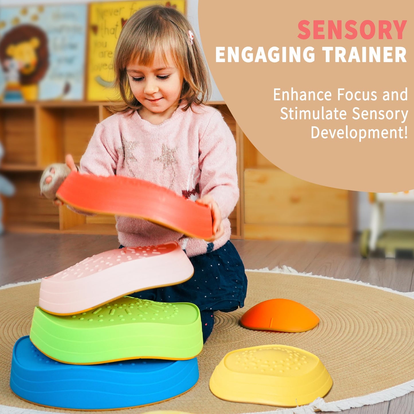 Oranmew Stepping Stones for Kids – Balance, Sensory Play, Stackable 6-Pcs Set