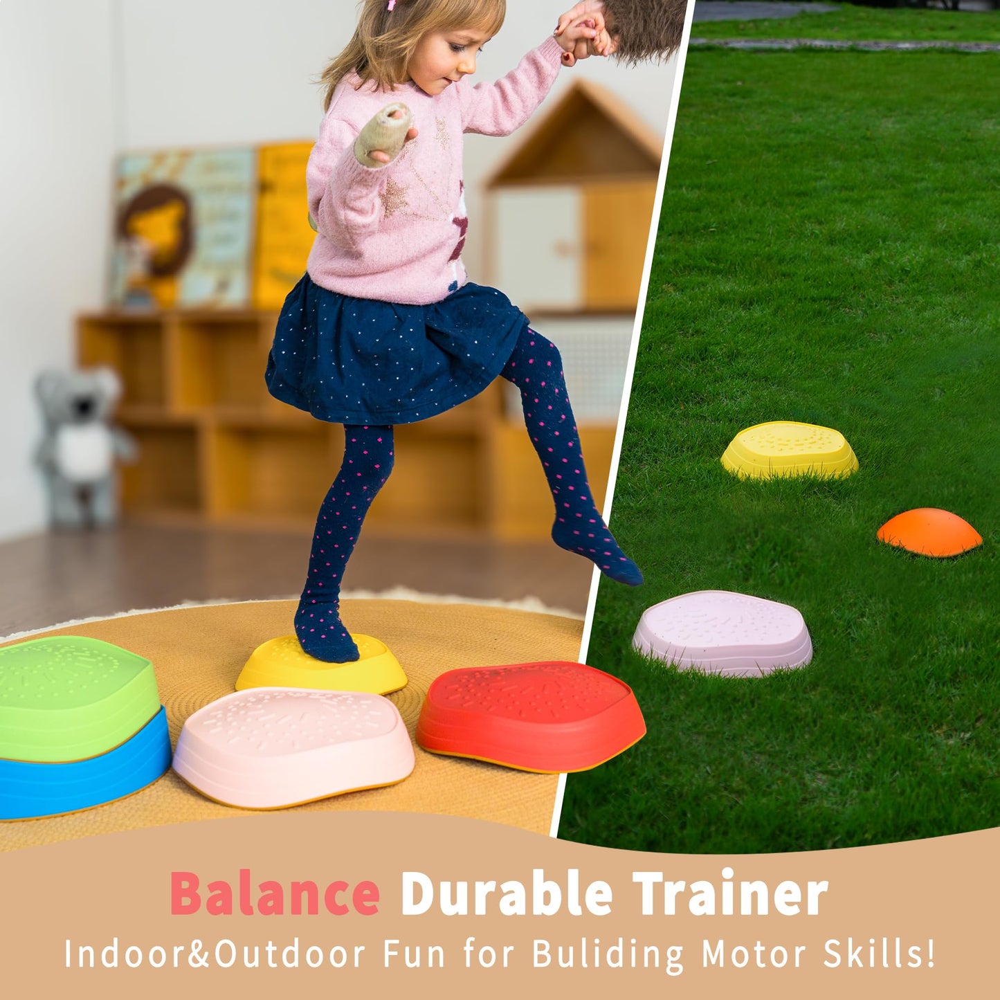 Oranmew Stepping Stones for Kids – Balance, Sensory Play, Stackable 6-Pcs Set