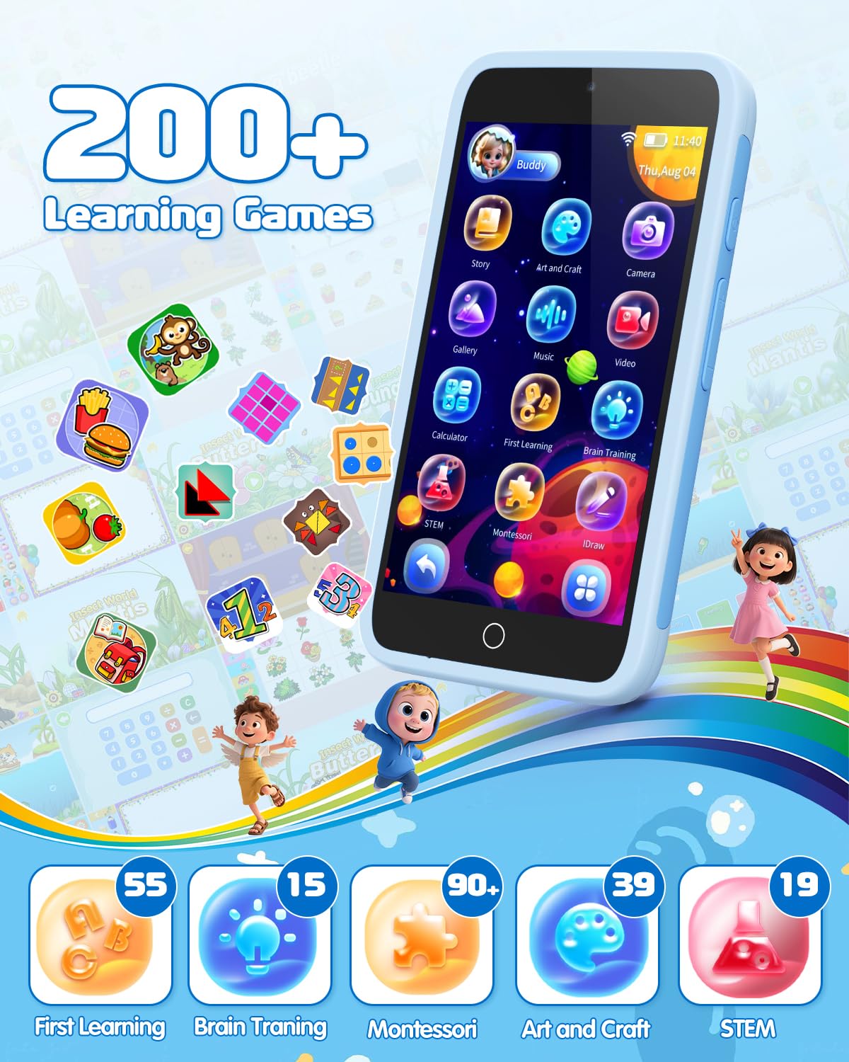 Orantronx Kids Smart Phone 8GB — 3.97-inch Touchscreen, 200+ Games, Dual Camera