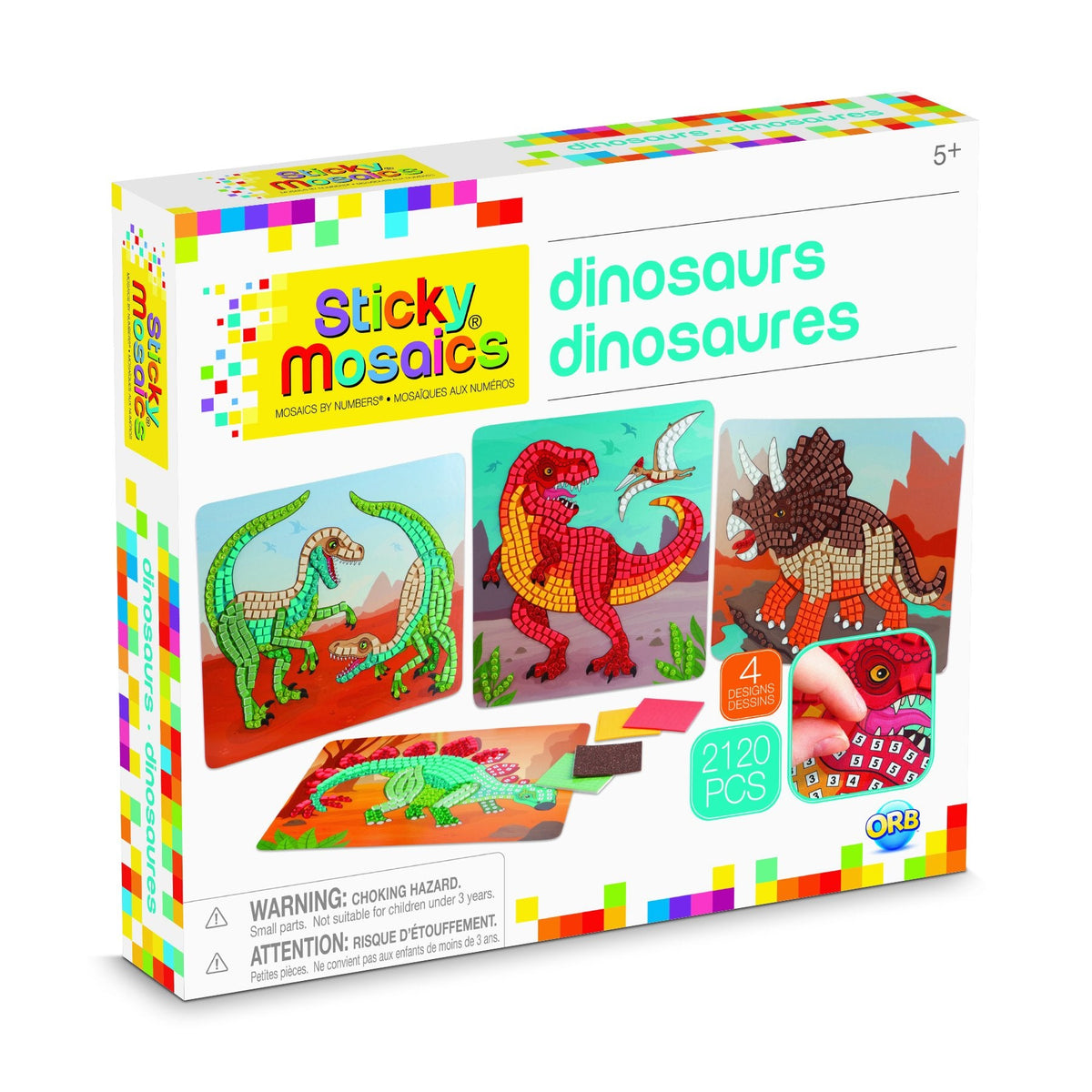 ORB Sticky Mosaics Dinosaurs - 4 Designs, 2,000+ Peel & Stick Tiles