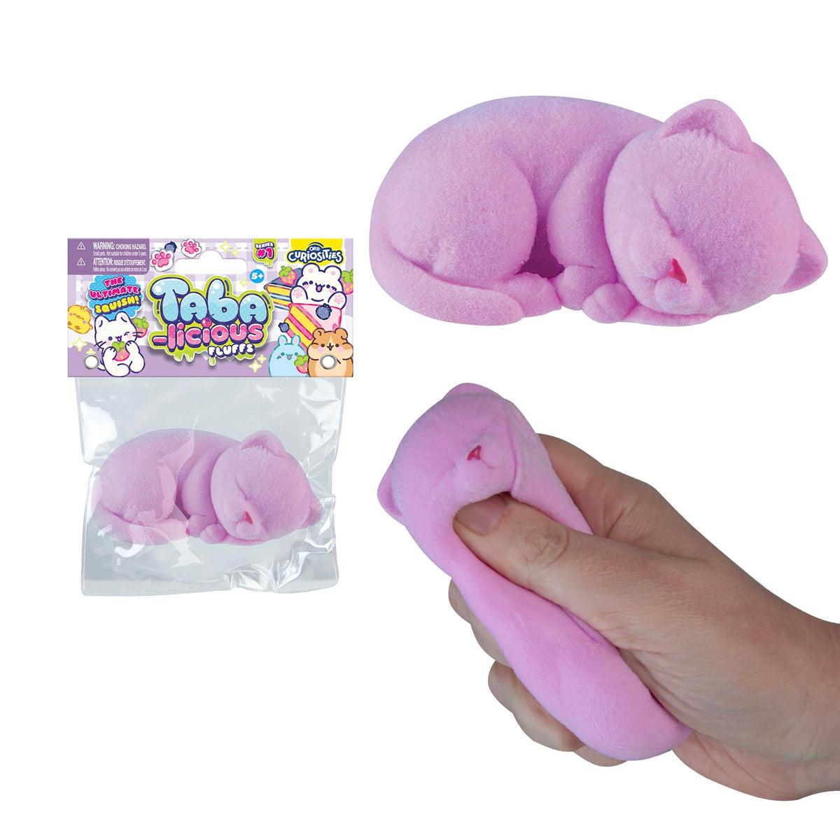 ORB Tabalicious Fluffs TABA Squishy Pink Cat – Fuzzy, Flocked Toy by The Orb Factory
