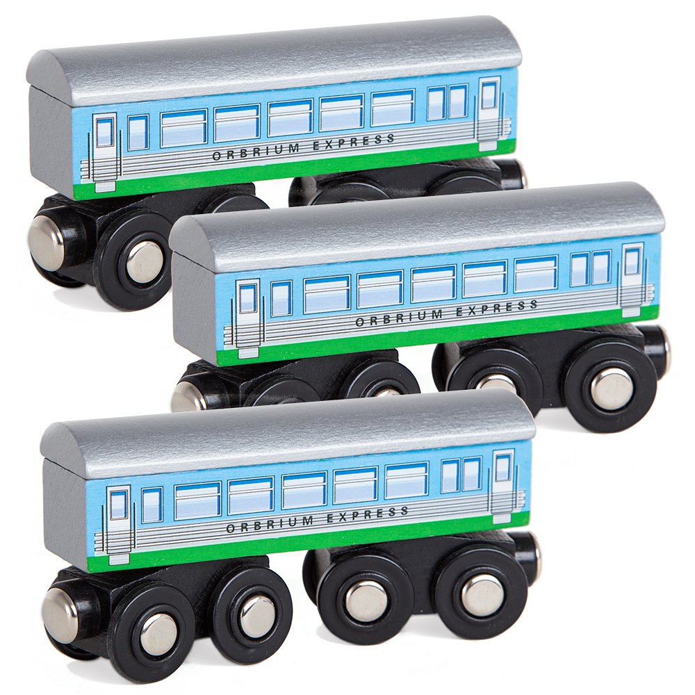 Orbrium 3 Pcs Large Wooden Express Coach Cars – Thomas & Friends Compatible
