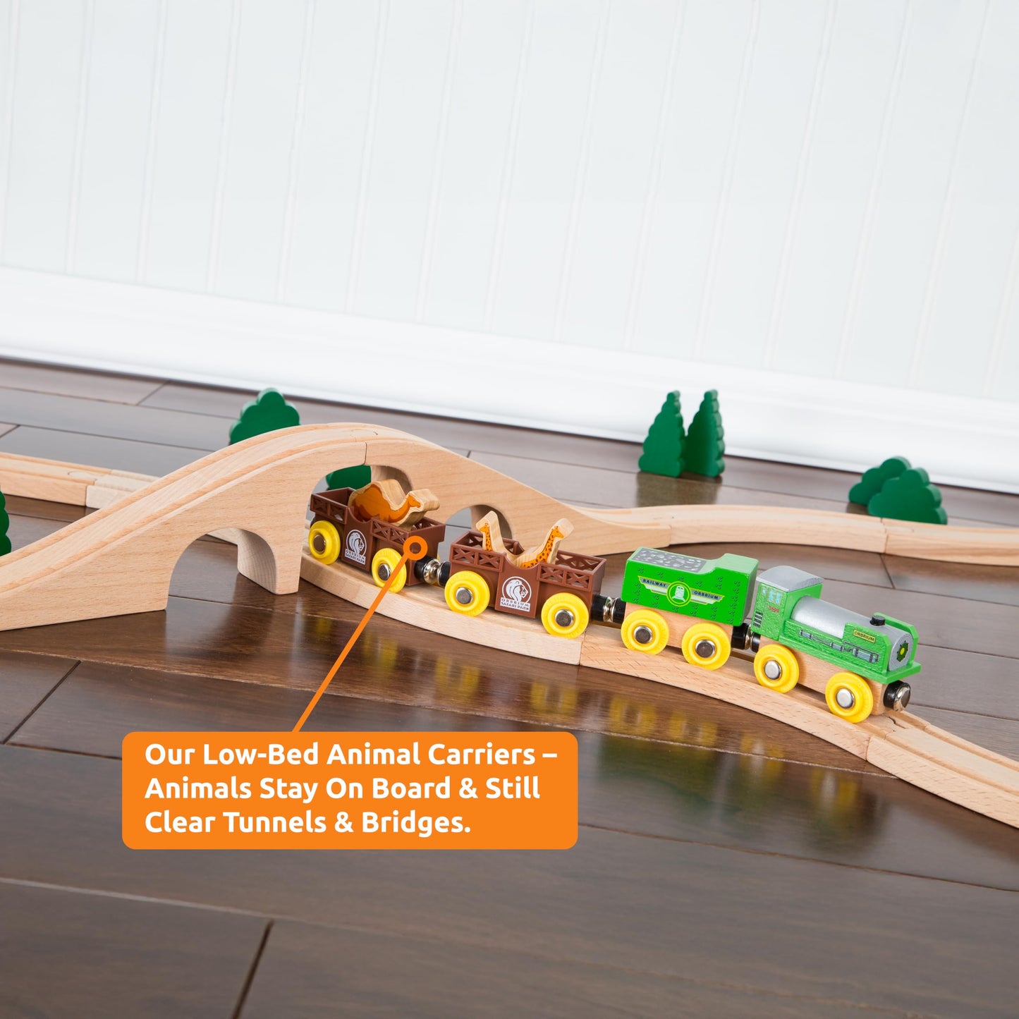Orbrium Wooden Train Set – 18-Piece Collection, 12 Magnetic Cars & Engines | Compatible with Thomas, Brio, Melissa & Doug