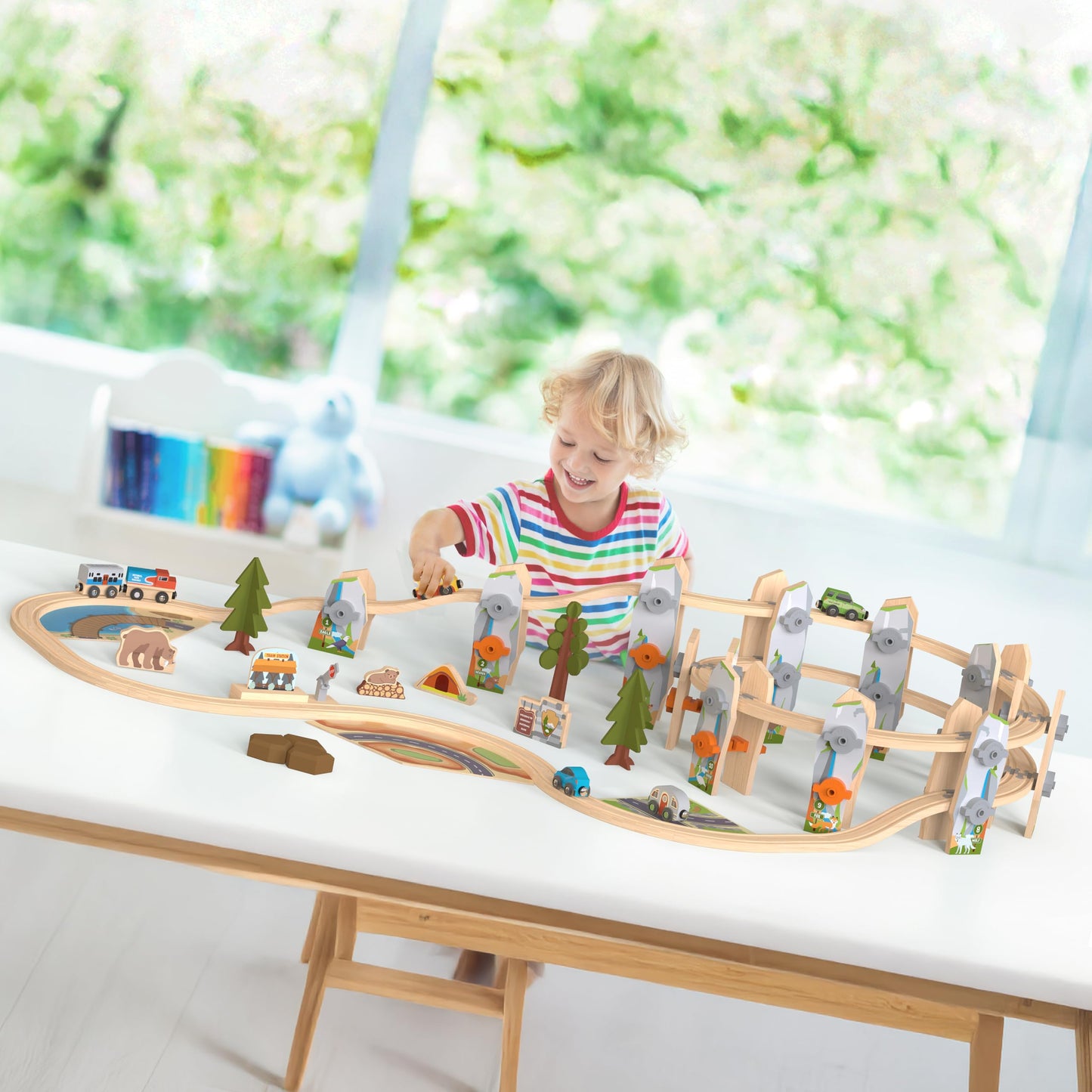 Orbrium Wooden Train Set 141 Pc – Elevated Track System & National Park Animals | STEAM Accredited