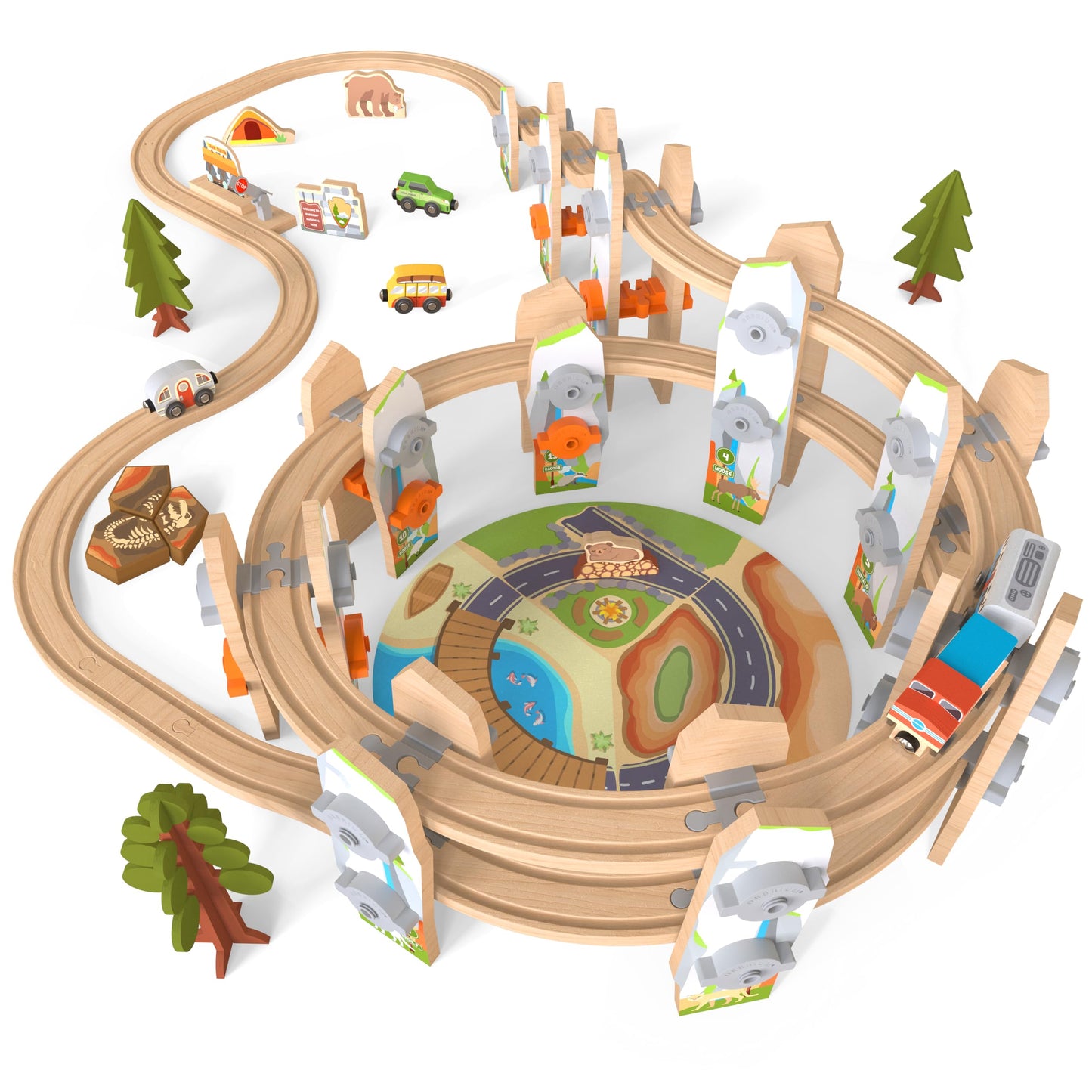 Orbrium Wooden Train Set 141 Pc – Elevated Track System & National Park Animals | STEAM Accredited