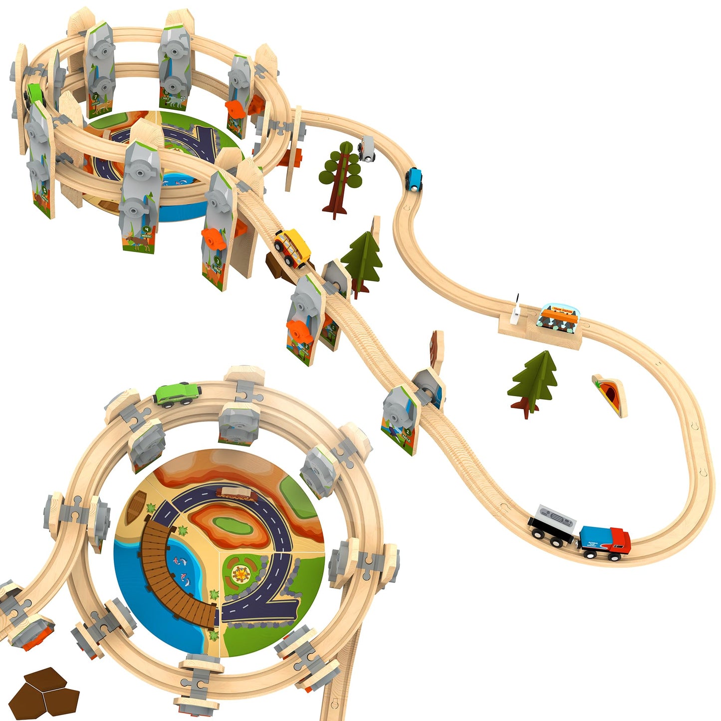 Orbrium Wooden Train Set 141 Pc – Elevated Track System & National Park Animals | STEAM Accredited