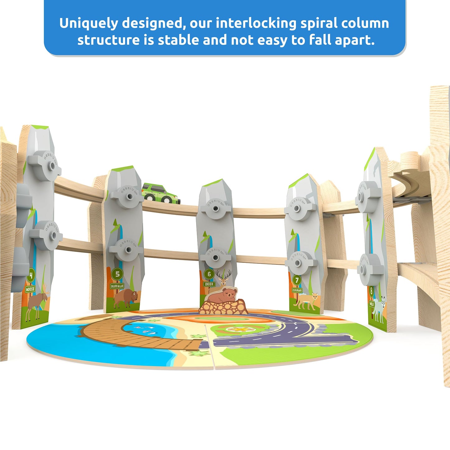 Orbrium Wooden Train Set 141 Pc – Elevated Track System & National Park Animals | STEAM Accredited
