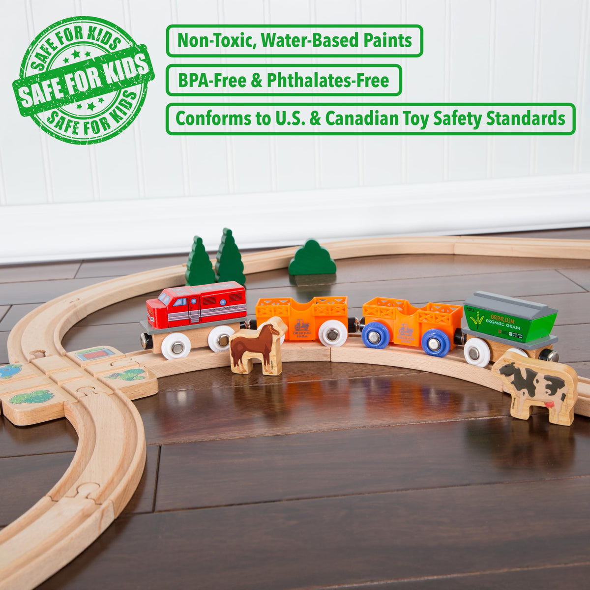 Orbrium Wooden Train Set – 18-Piece Collection, 12 Magnetic Cars & Engines | Compatible with Thomas, Brio, Melissa & Doug