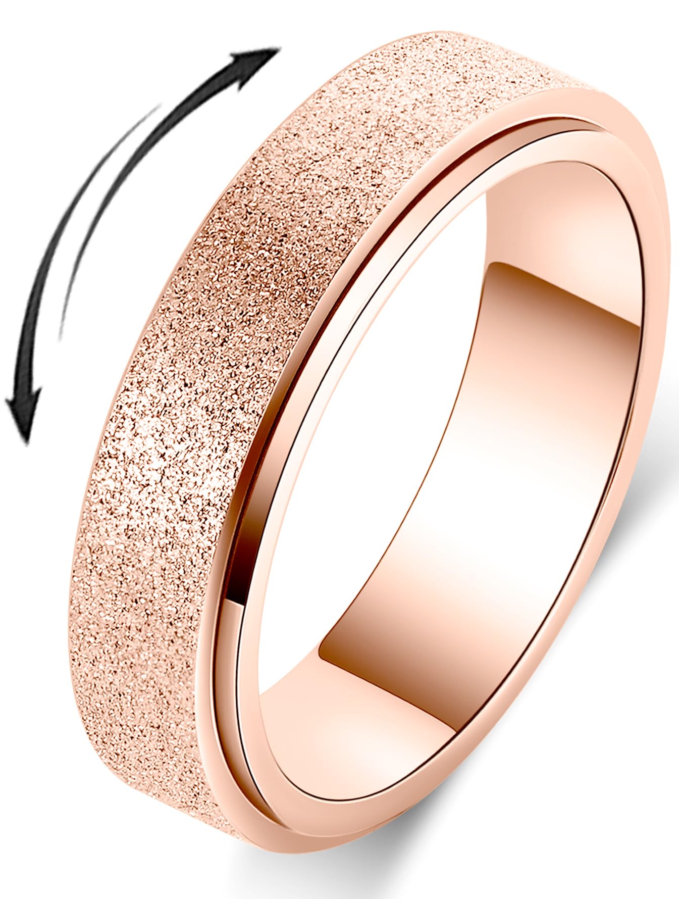 OreilleStar Anxiety Ring for Women — Titanium Fidget Spinner, 6mm Rose Gold, Size 6