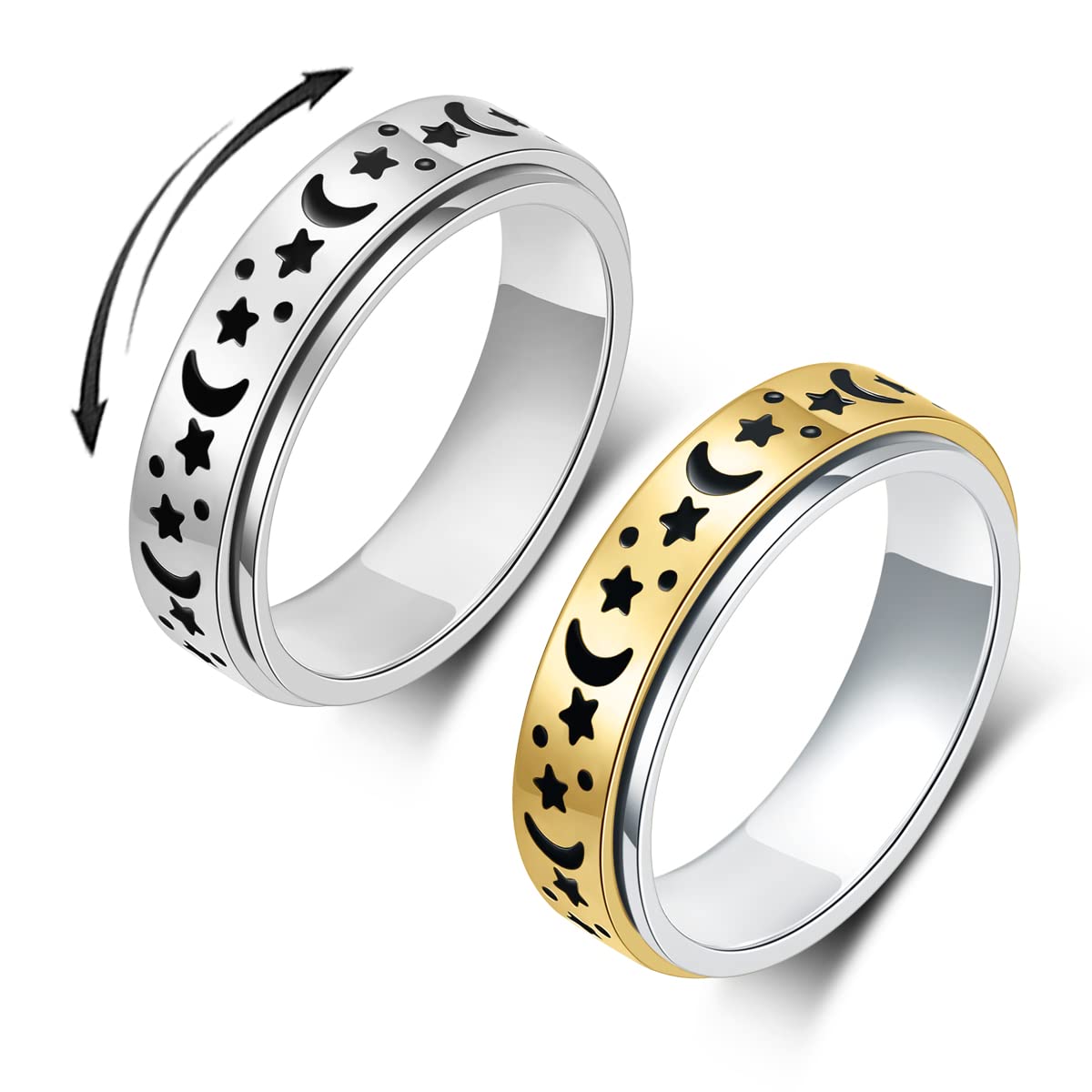 OreilleStar Anxiety Ring for Women – Stainless Steel Moon & Star Spinner Ring