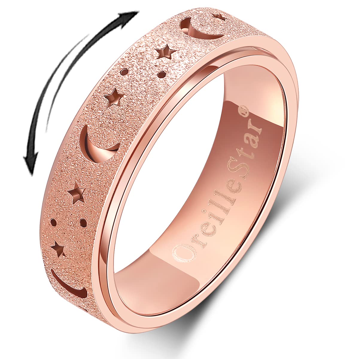 OreilleStar Anxiety Ring for Women – Moon & Star Spinner Stainless Steel Fidget Ring