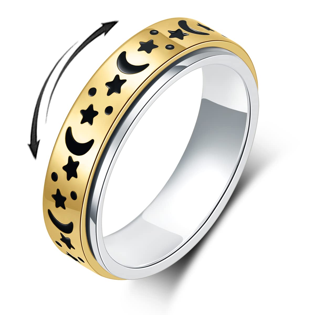 OreilleStar Anxiety Ring for Women — Silver Moon Star Spinner Ring