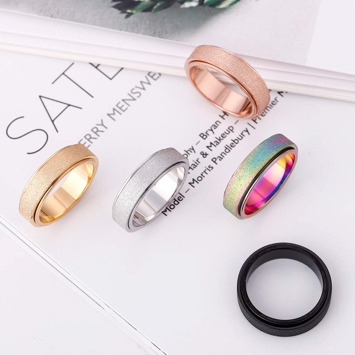 OreilleStar Anxiety Ring for Women — Titanium Fidget Spinner, 6mm Rose Gold, Size 6