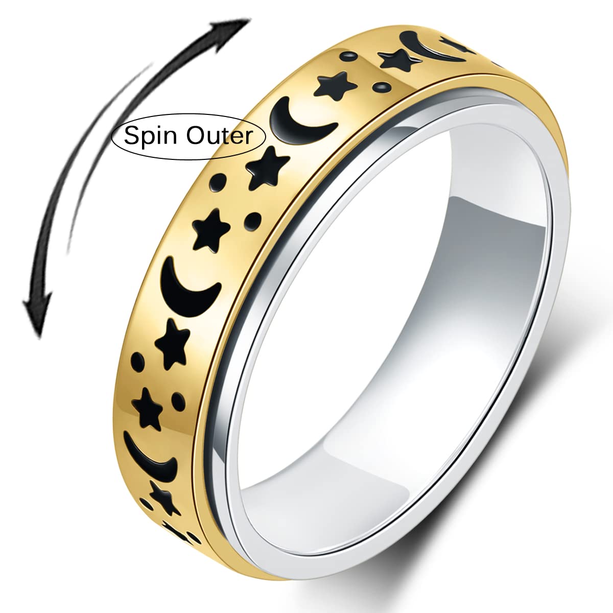 OreilleStar Anxiety Ring for Women — Silver Moon Star Spinner Ring