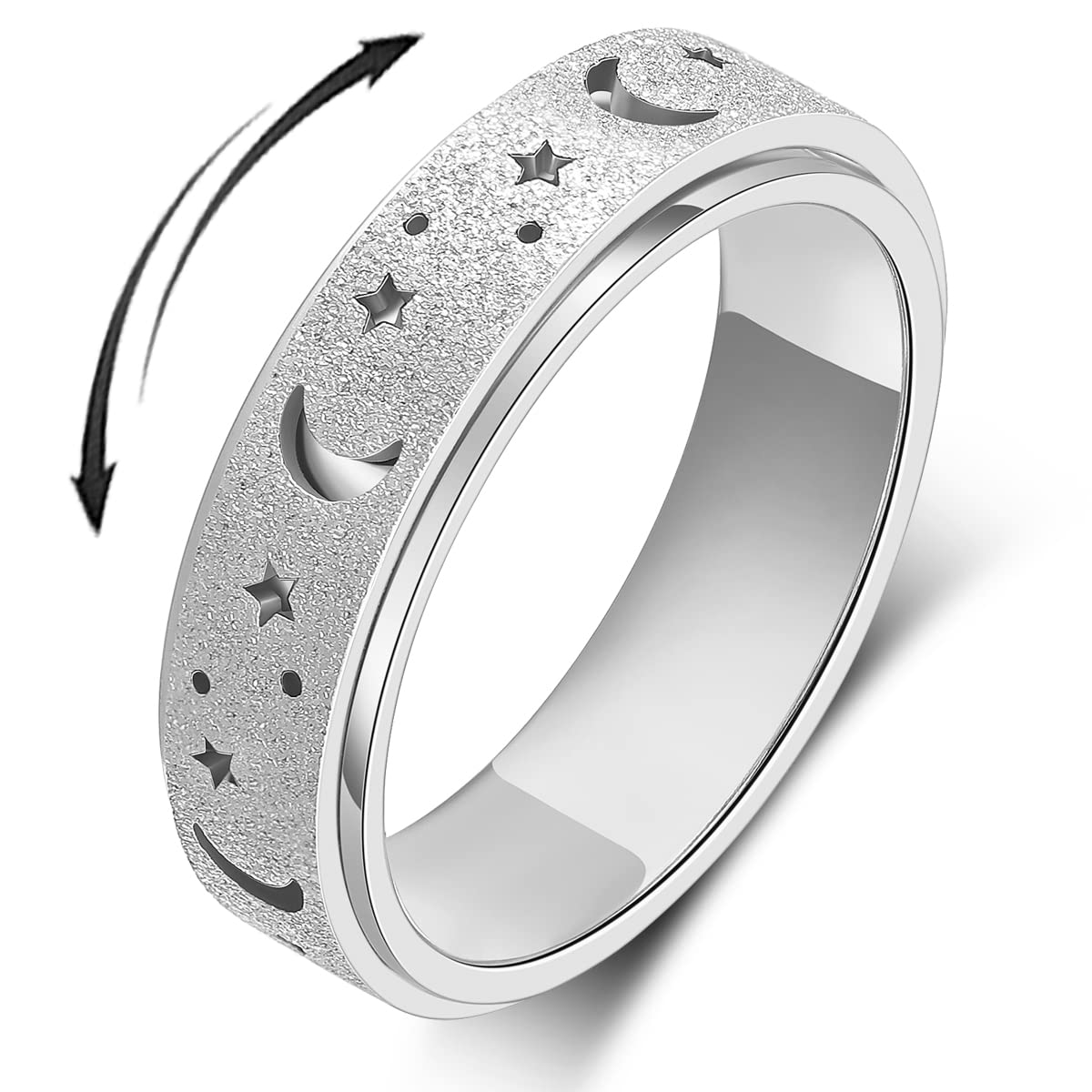 OreilleStar Anxiety Ring – Spinner Fidget Ring for Women & Men, Stainless Steel, Size 10