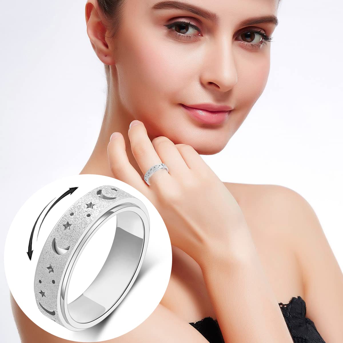 OreilleStar Anxiety Ring for Women – Spinner Fidget Ring for Focus & Calm (Titanium Stainless) | Sizes 6-10