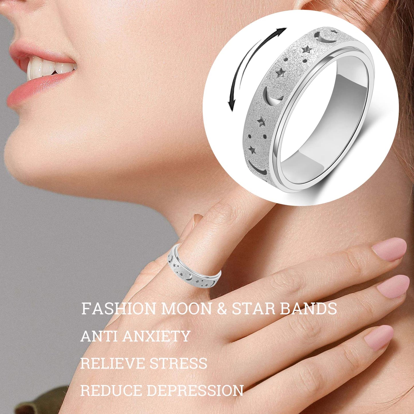 OreilleStar Anxiety Ring for Women – Spinner Fidget Ring for Focus & Calm (Titanium Stainless) | Sizes 6-10