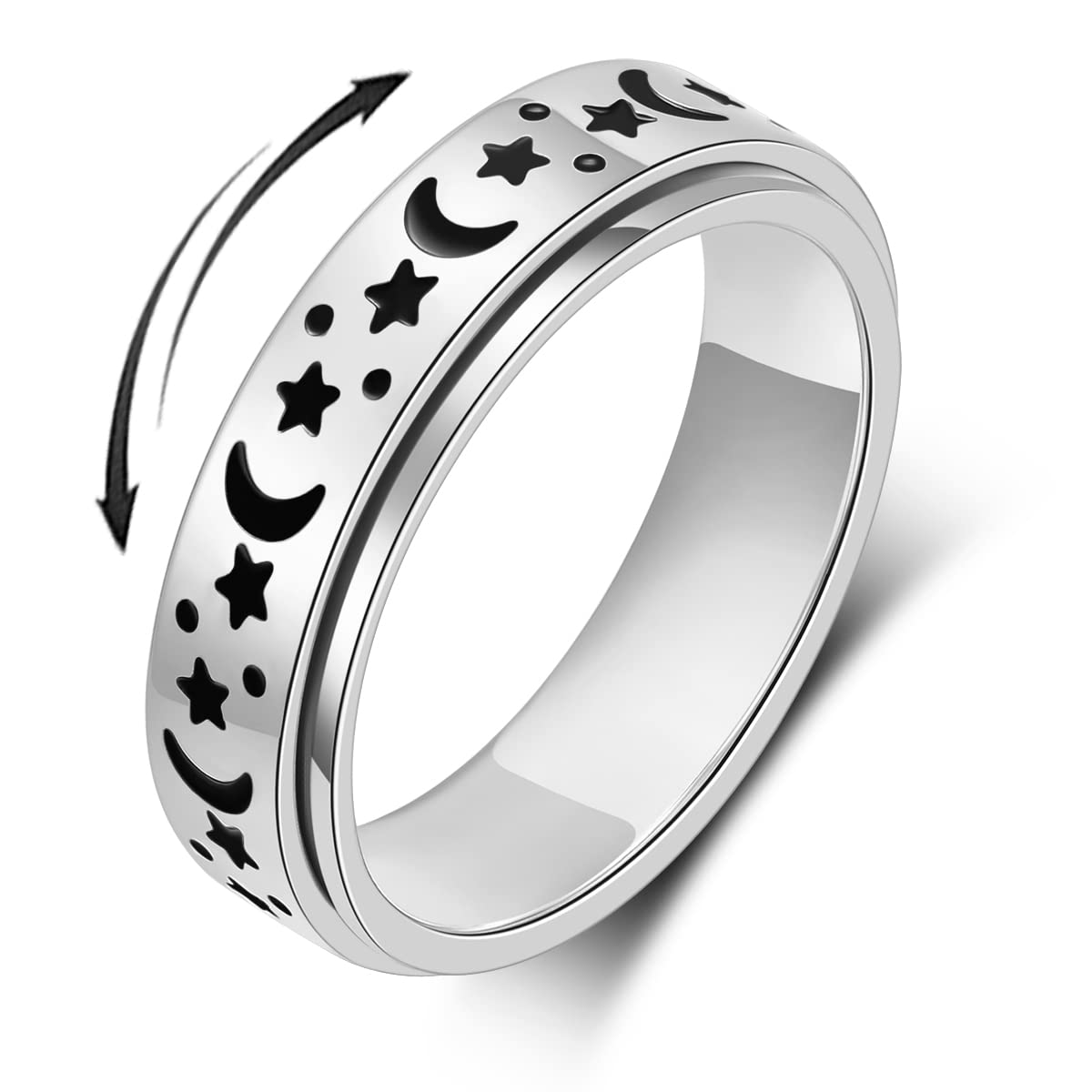 OreilleStar Anxiety Ring for Women — Moon-Star Spinner Ring