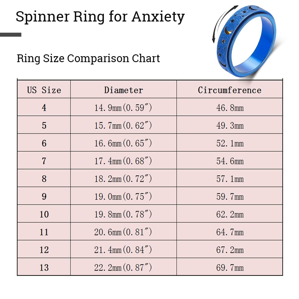 OreilleStar Anxiety Spinner Ring - Blue, Size 10 | Unisex Fidget Accessory