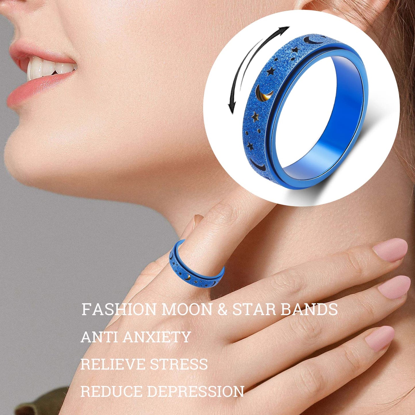 OreilleStar Anxiety Spinner Ring - Blue, Size 10 | Unisex Fidget Accessory