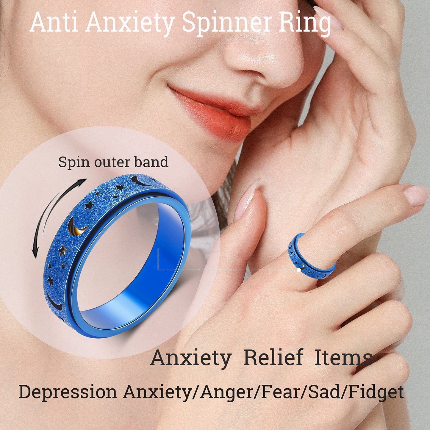 OreilleStar Anxiety Spinner Ring - Blue, Size 10 | Unisex Fidget Accessory
