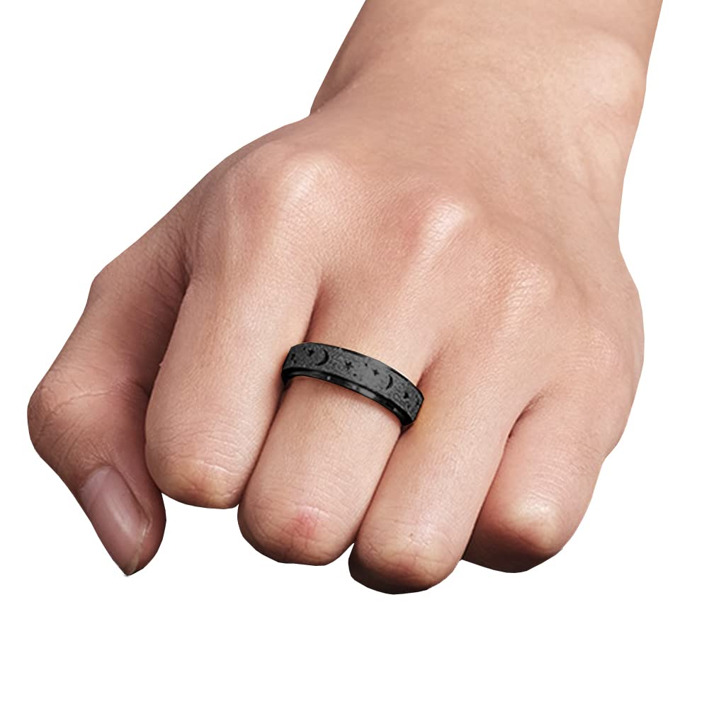 OreilleStar Anxiety Ring for Women – Spinner Fidget Ring, Stainless Steel, Moon & Star, Size 6