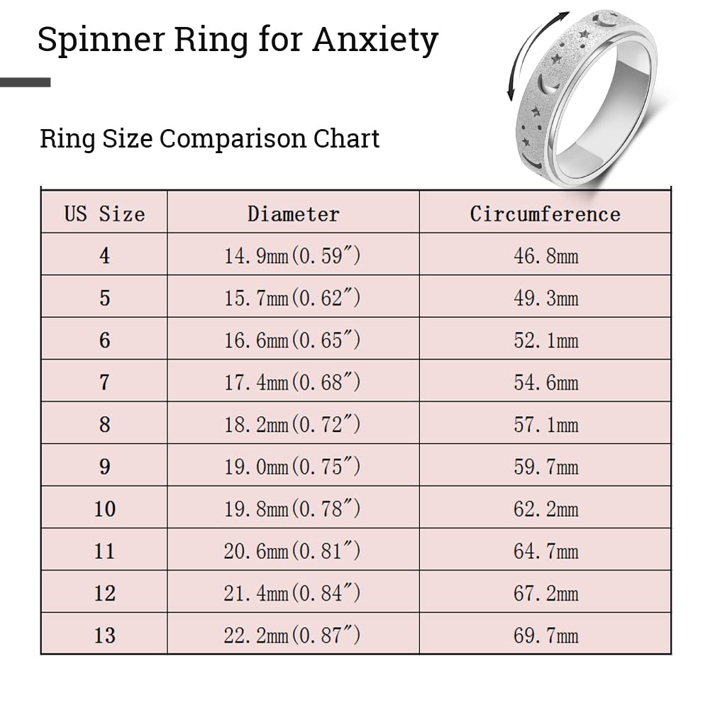 OreilleStar Anxiety Ring – Spinner Fidget Ring for Women & Men, Stainless Steel, Size 10