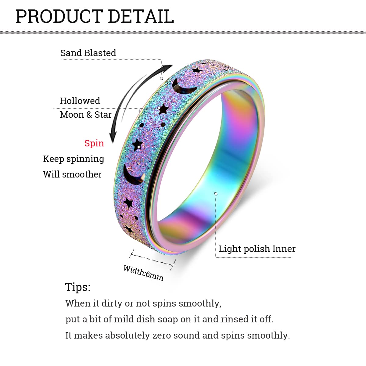 OreilleStar Anxiety Ring for Women — Spinner Fidget Ring