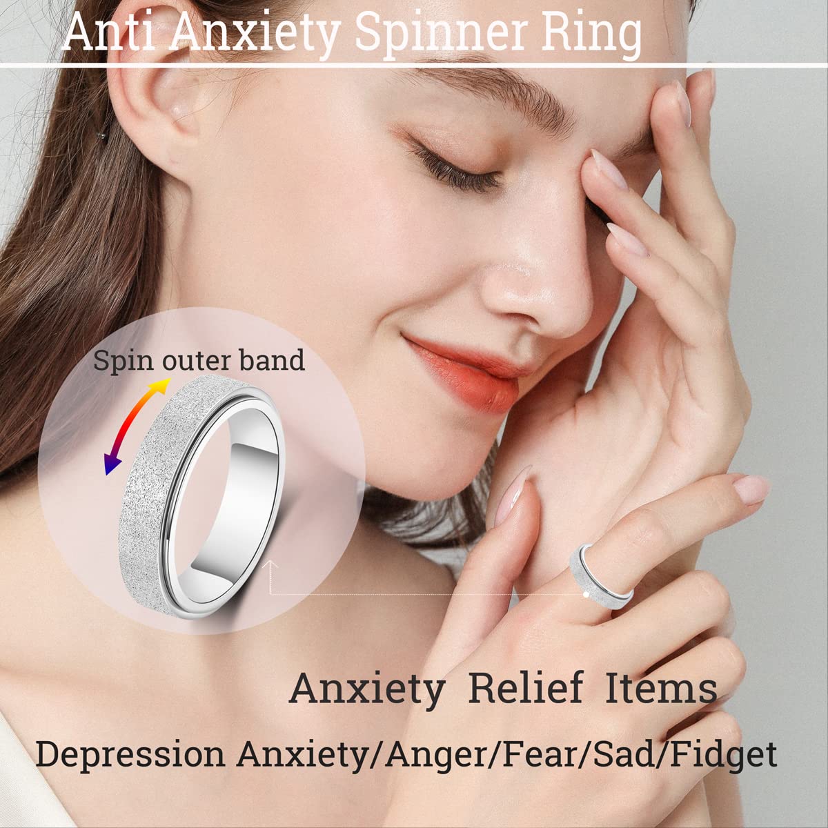 OreilleStar Anxiety Ring for Women – 6mm Titanium Stainless Steel Fidget Spinner Ring