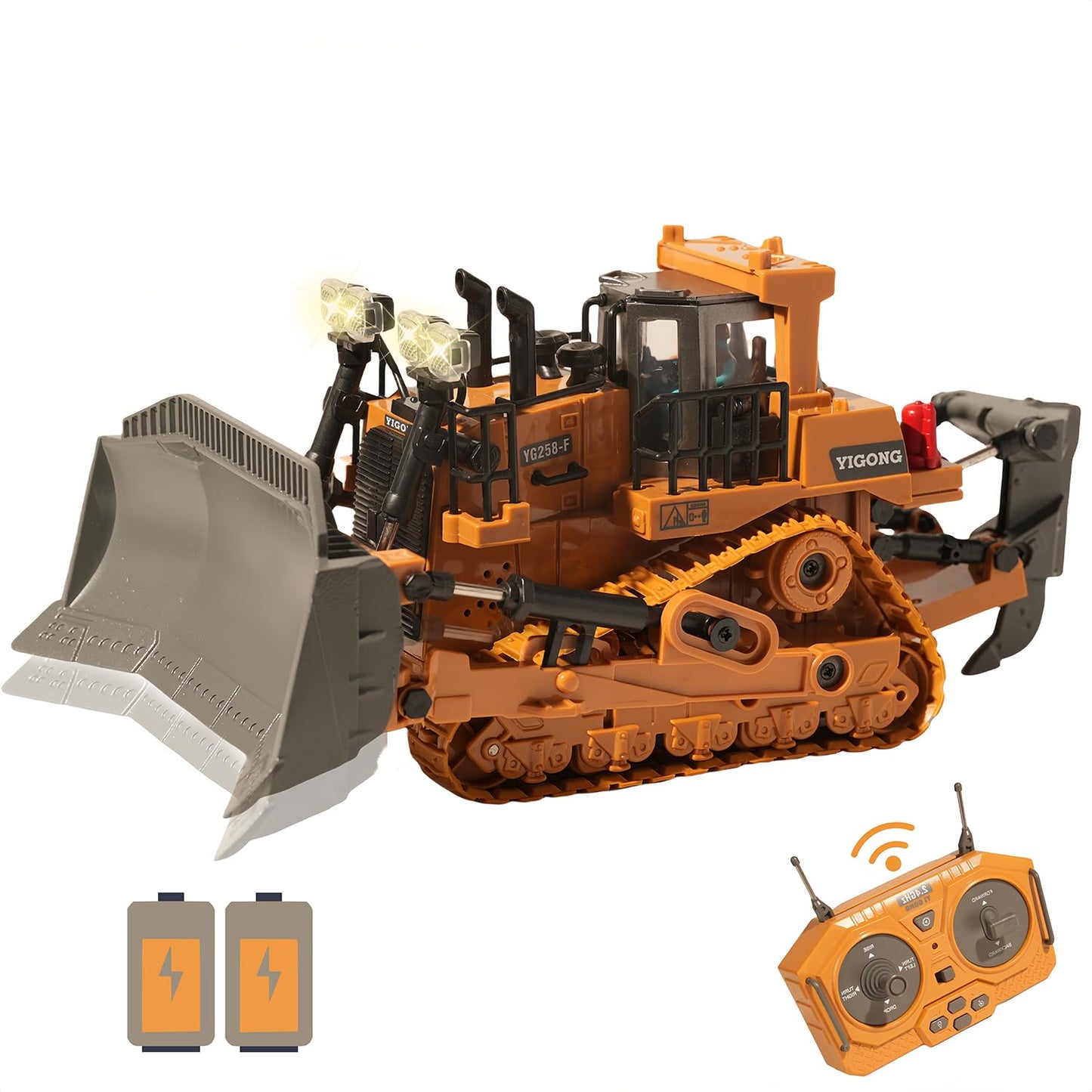 OrgaNatureQueen 9-Channel RC Bulldozer with Lights & Sound – Realistic Metal Construction Toy