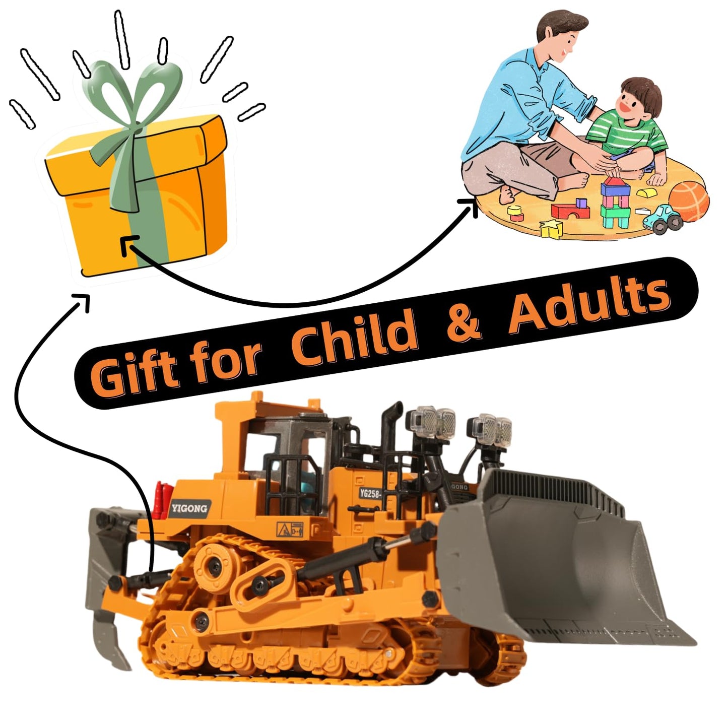 OrgaNatureQueen 9-Channel RC Bulldozer with Lights & Sound – Realistic Metal Construction Toy