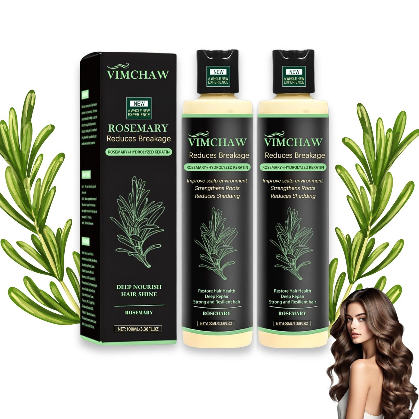 Organic Rosemary Hair Growth Shampoo for Thinning Hair & Hair Loss – Thickening & Strengthening Formula with Hydrolyzed Keratin (2-Pcs)
