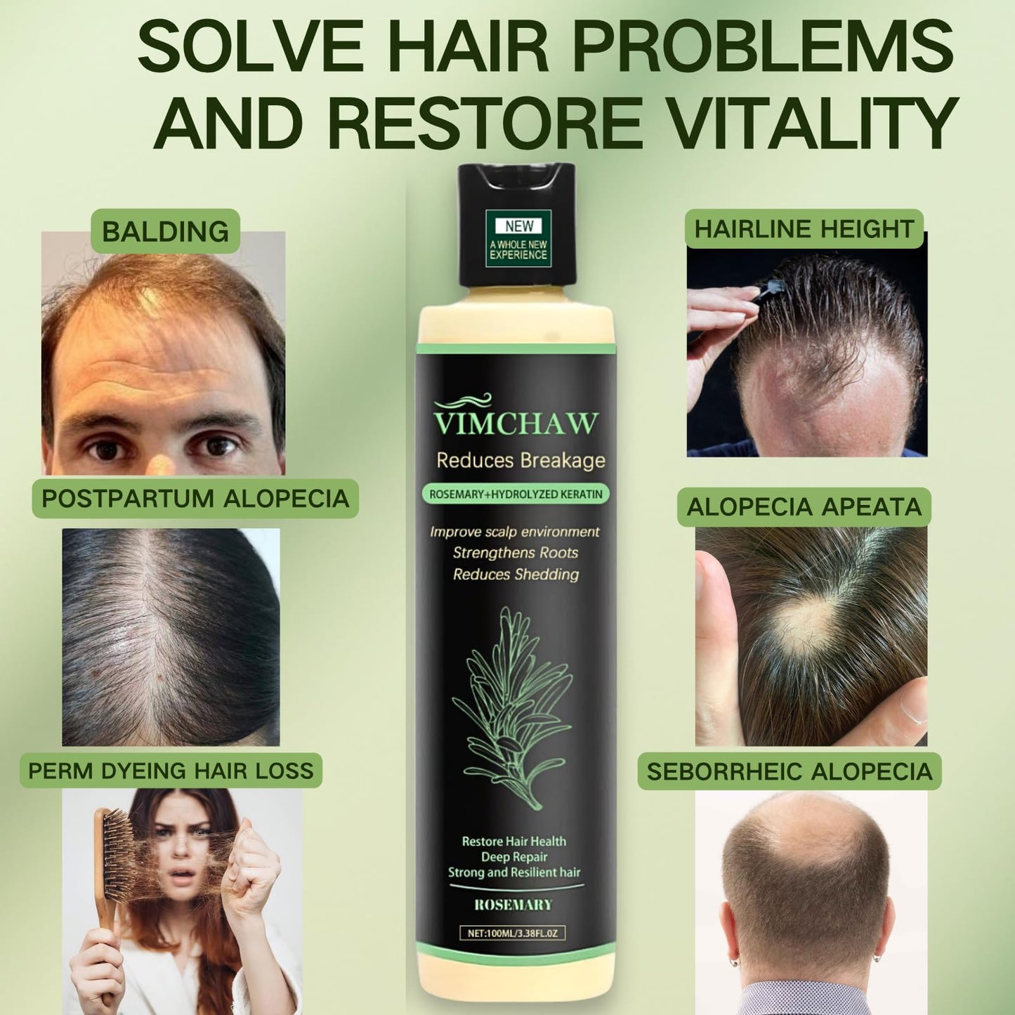 Organic Rosemary Hair Growth Shampoo for Thinning Hair & Hair Loss – Thickening & Strengthening Formula with Hydrolyzed Keratin (2-Pcs)