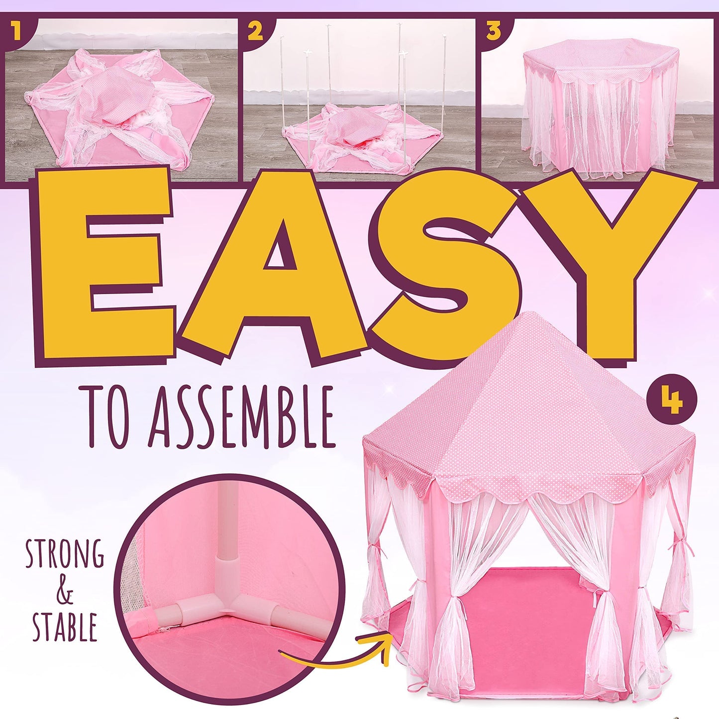 ORIAN Princess Castle Play Tent for Girls with LED Star Lights – Indoor & Outdoor Playhouse (55x53-inch)