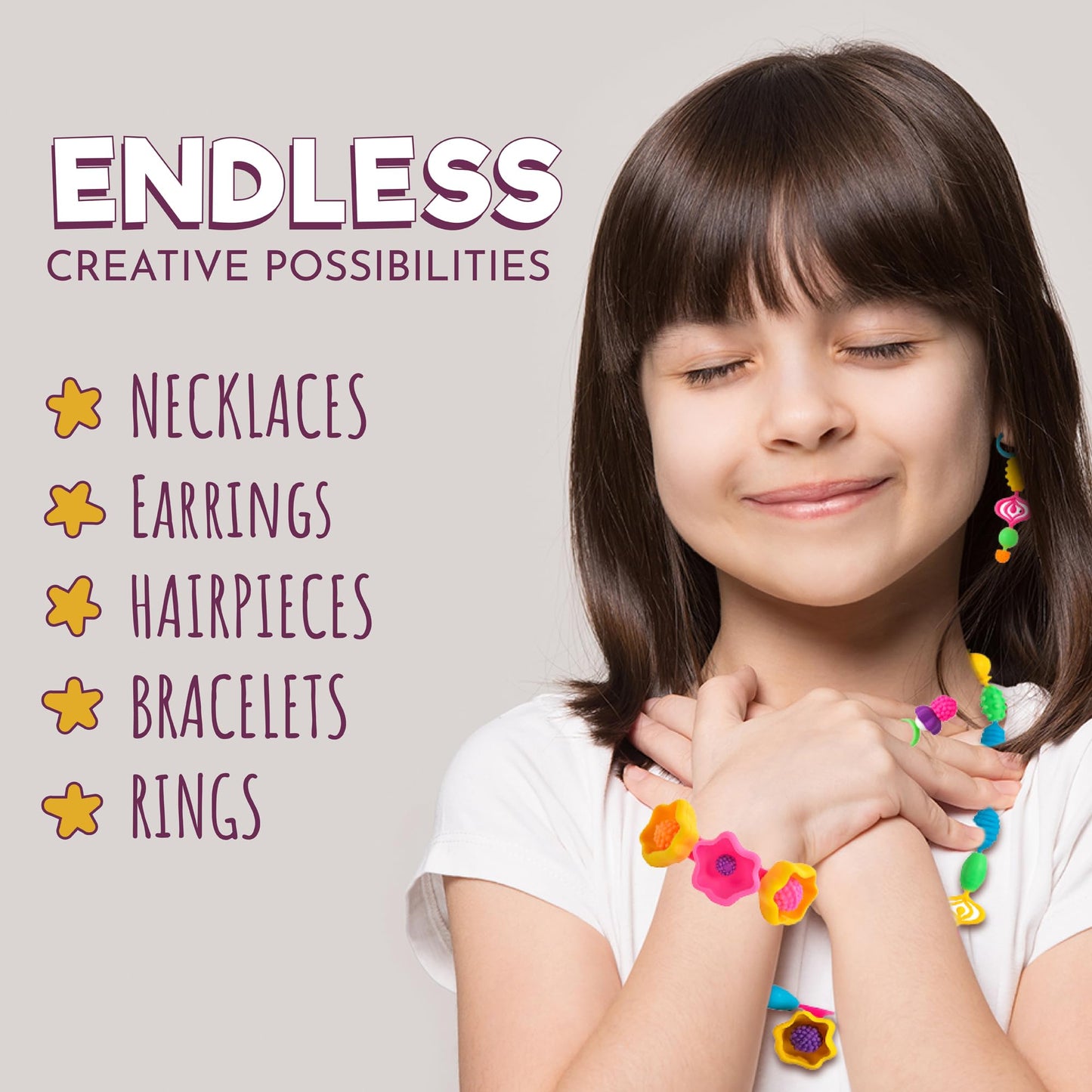 Orian Pop Beads Jewelry Kit for Girls – 520+ Colorful Snap Beads for Bracelets, Necklaces & Rings (Ages 3+)